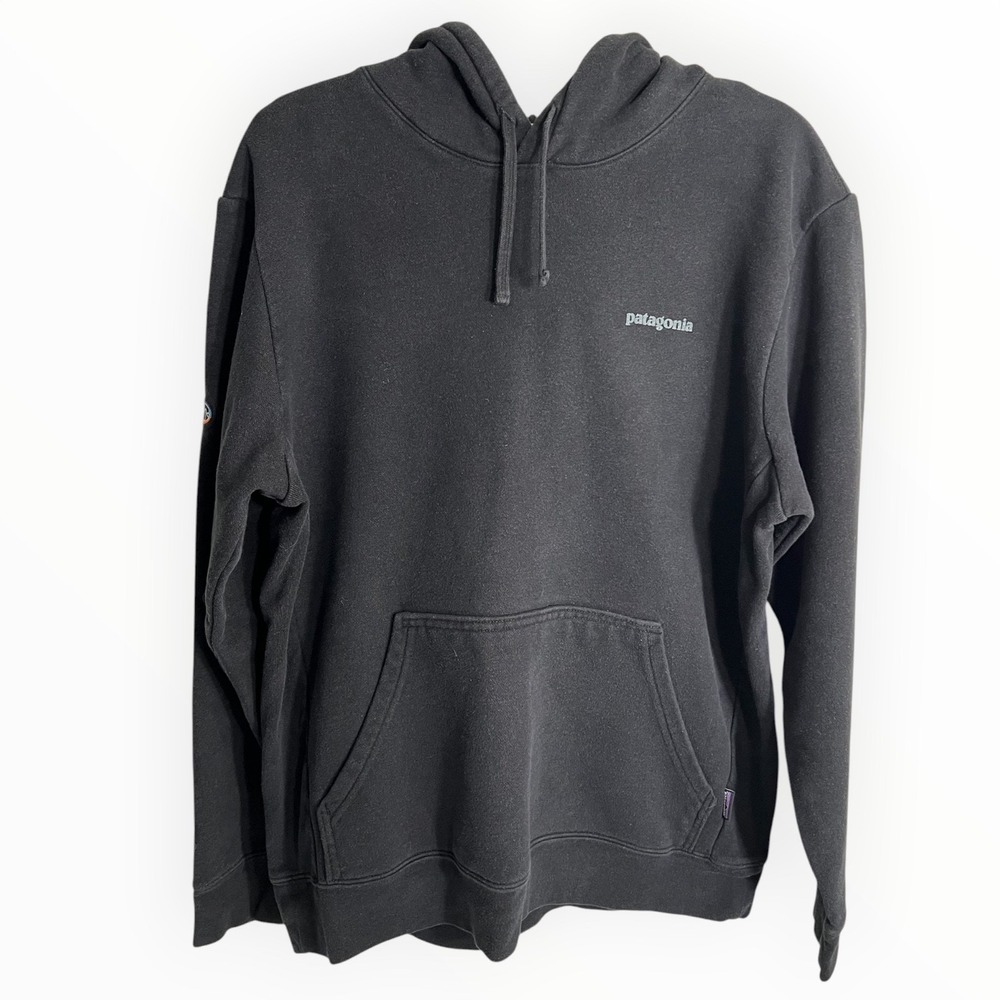 Patagonia Uprisal Hoodie Mens Medium Black Recycled Pullover Sweatshirt P-6 Logo